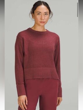 Lululemon Women’s Cashlu Boxy Crewneck Ling Sleeve Sweater Wine/burgundy Sz XS/S